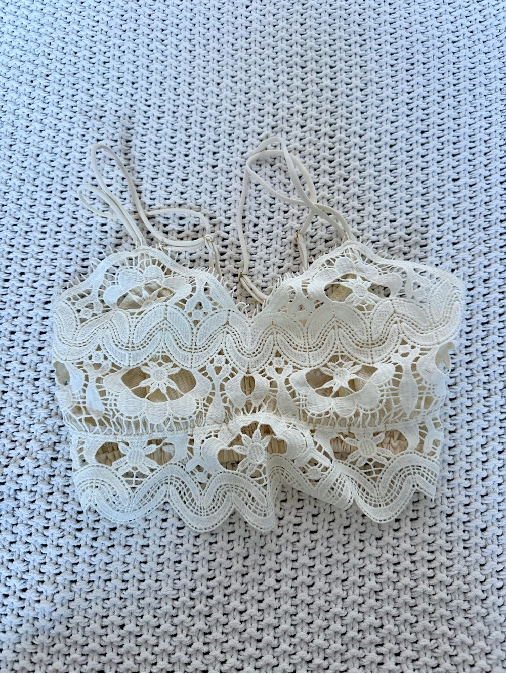 Anthropologie XS Ivory Floral Lace Longline Bralette Crop Top
